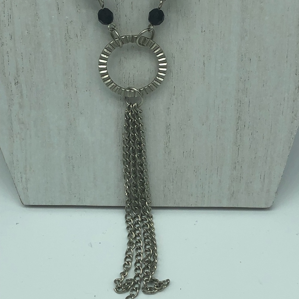 Metal Loop, Silvertone ,bead ,chain pendant tassel